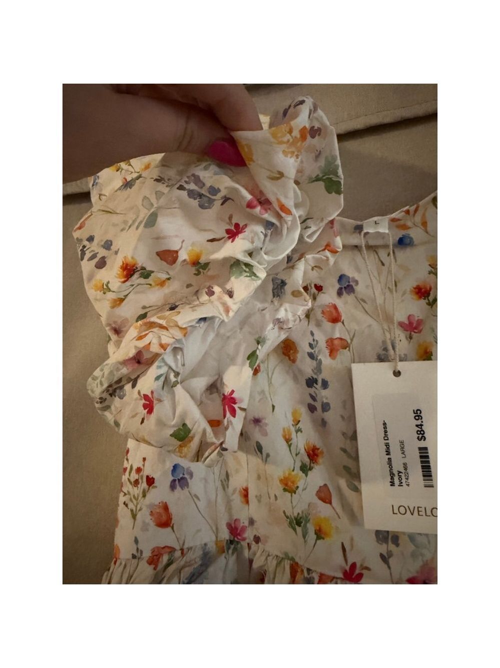 Lovelo Floral Ruffle Mini Dress - Creamy Botanical Print - Puffy Sleeves - NWT - - Picture 8 of 8